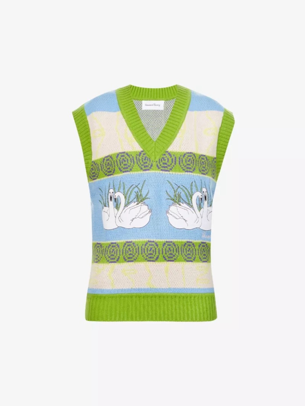 House of Sunny Swan Lake Sleeveless V-Neck Knitted Jumper Sweater Vest (US 4)